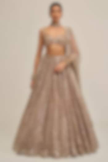 Ash Pink Georgette Circular Cutwork Bridal Lehenga Set by Vvani By Vani Vats at Pernia's Pop Up Shop