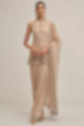 Light Beige Georgette Sequins Embroidered Kurta Set by Vvani By Vani Vats at Pernia's Pop Up Shop