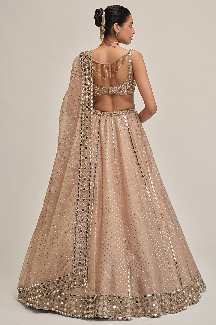 Light Beige Organza Sequins Embroidered Bridal Lehenga Set by Vvani By Vani Vats at Pernia's Pop Up Shop