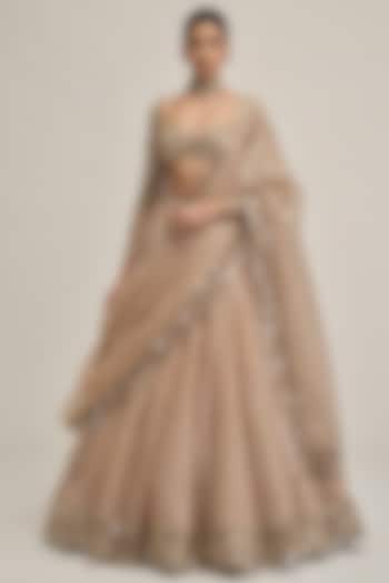 Light Beige Crepe Sequins Embroidered Bridal Lehenga Set by Vvani By Vani Vats at Pernia's Pop Up Shop
