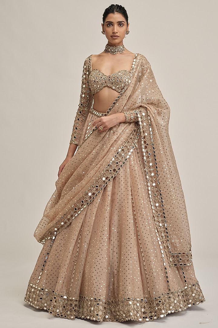 Light Beige Crepe Sequins Embroidered Bridal Lehenga Set by Vvani By Vani Vats at Pernia's Pop Up Shop