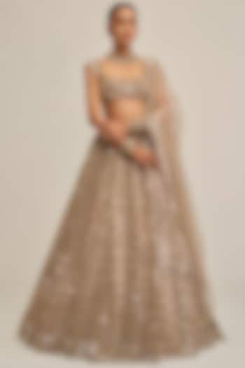 Light Beige Georgette Mirror Cutwork Bridal Lehenga Set by Vvani By Vani Vats at Pernia's Pop Up Shop