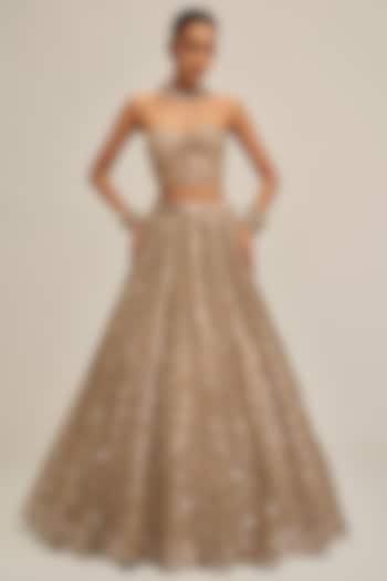 Light Beige Georgette Mirror Cutwork Bridal Lehenga Set by Vvani By Vani Vats at Pernia's Pop Up Shop