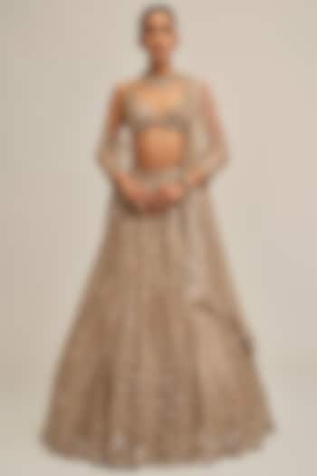 Light Beige Georgette Mirror Cutwork Bridal Lehenga Set by Vvani By Vani Vats at Pernia's Pop Up Shop