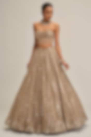 Light Beige Georgette Mirror Cutwork Bridal Lehenga Set by Vvani By Vani Vats at Pernia's Pop Up Shop