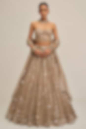 Light Beige Georgette Mirror Cutwork Bridal Lehenga Set by Vvani By Vani Vats at Pernia's Pop Up Shop