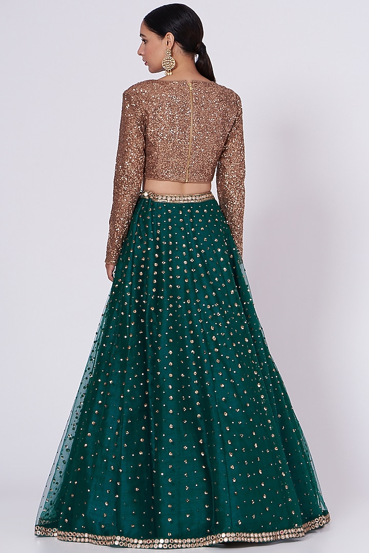 Green Net Hand Embroidered Wedding Lehenga Set by Vvani By Vani Vats at Pernia's Pop Up Shop