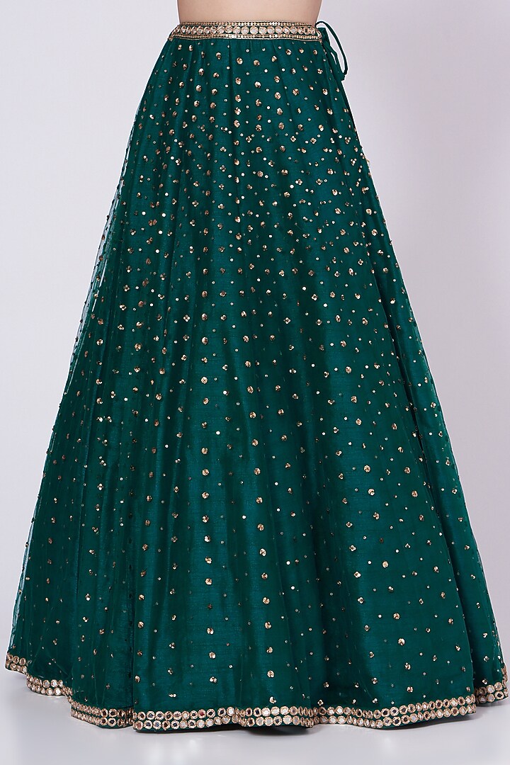 Green Net Hand Embroidered Wedding Lehenga Set by Vvani By Vani Vats at Pernia's Pop Up Shop
