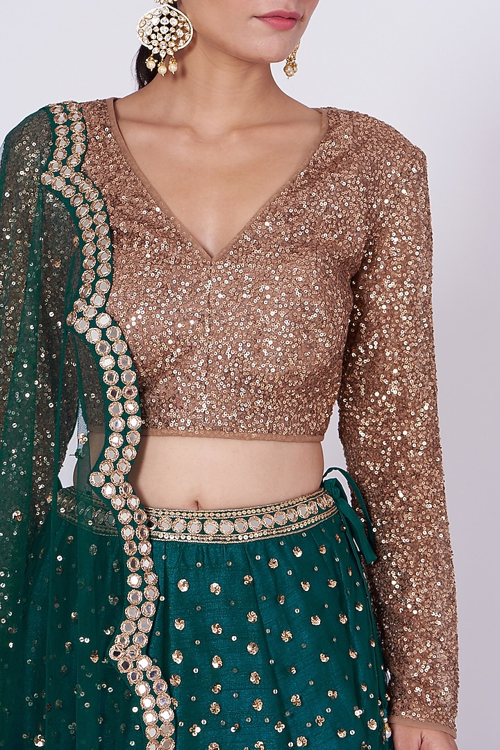 Green Net Hand Embroidered Wedding Lehenga Set by Vvani By Vani Vats at Pernia's Pop Up Shop