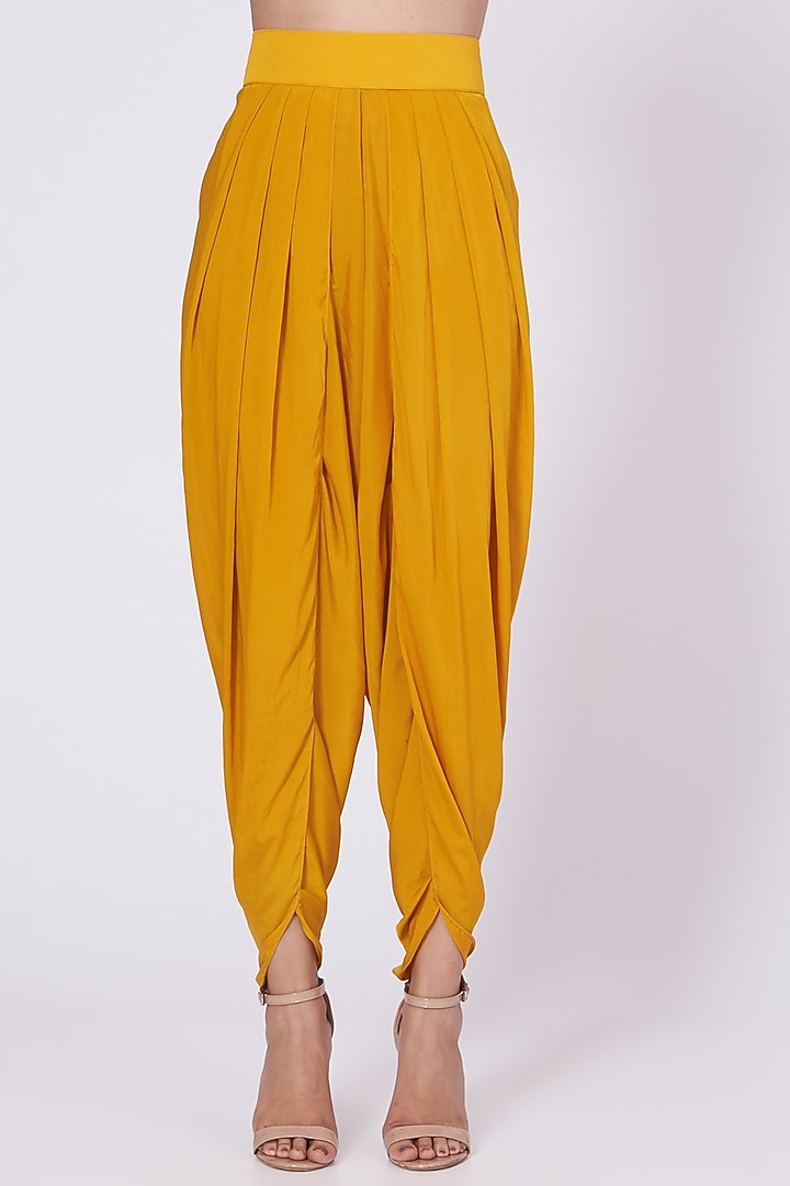 Mustard Hand Embroidered Asymmetrical Kurta Set by Vvani By Vani Vats at Pernia's Pop Up Shop