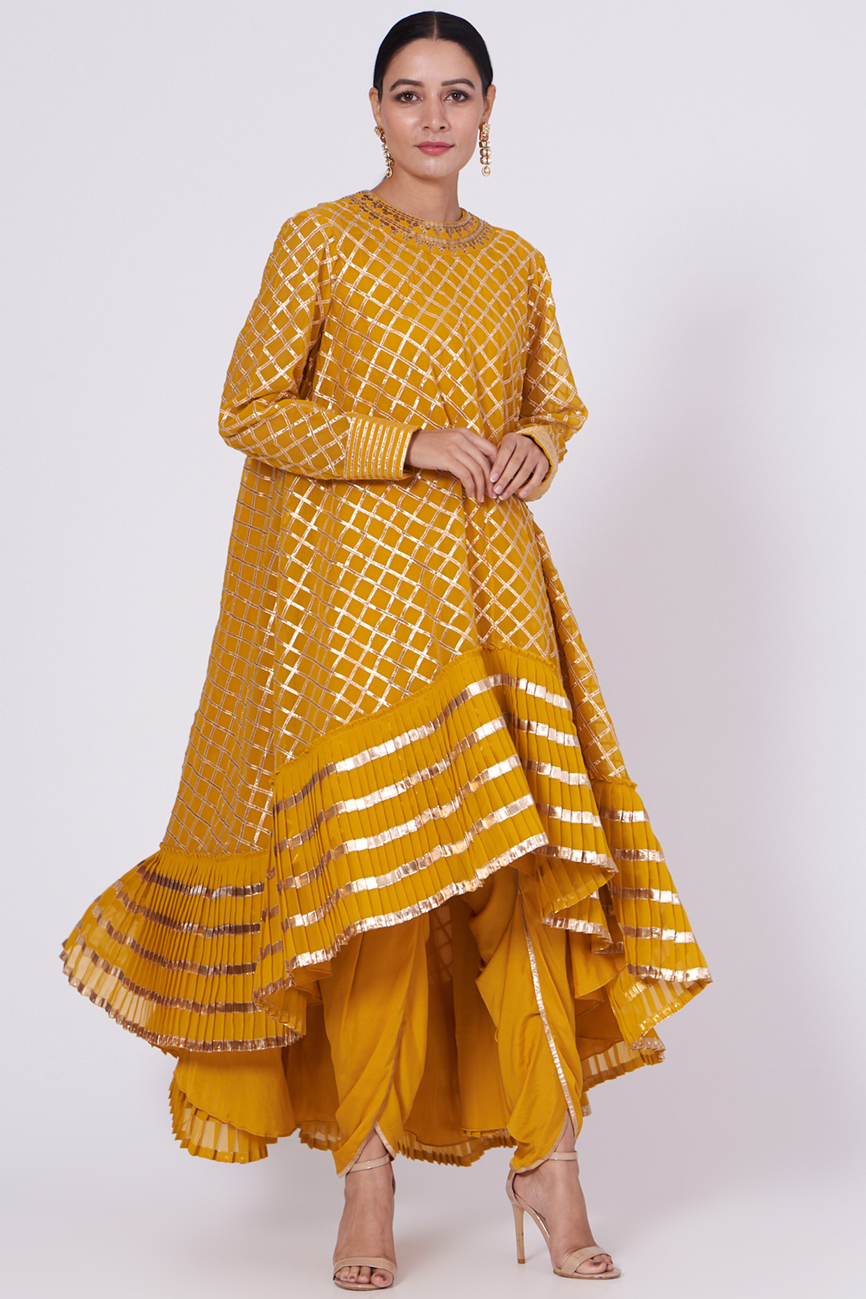 Mustard Jaal Embroidered Kurta Set by Vvani By Vani Vats at Pernia's Pop Up Shop