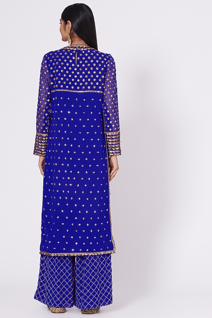 Royal Blue Embroidered Kurta Set by Vvani by Vani Vats at Pernia's Pop Up Shop
