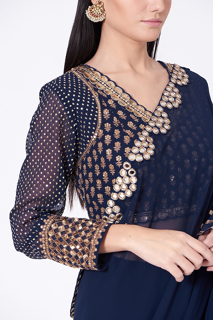 Midnight Blue Embroidered Wedding Saree Set by Vvani by Vani Vats at Pernia's Pop Up Shop