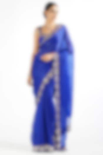 Royal Blue Embroidered Saree Set by Vvani By Vani Vats