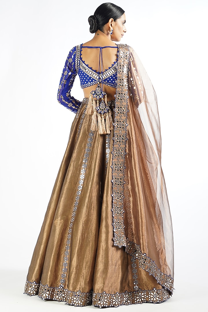 Copper Shimmer organza Mirror Embroidered Wedding Lehenga Set by Vvani By Vani Vats at Pernia's Pop Up Shop