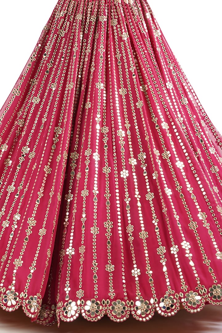Fuchsia Georgette Mirror Embellished Bridal Lehenga Set by Vvani By Vani Vats at Pernia's Pop Up Shop