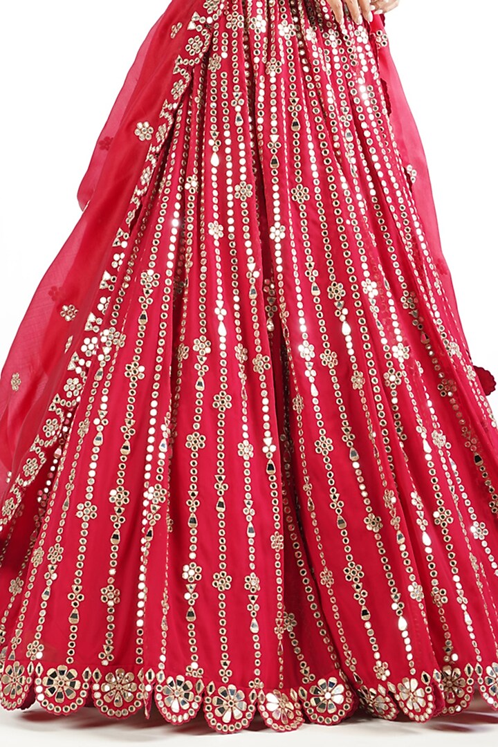 Crimson Red Georgette Zari Embellished Bridal Lehenga Set by Vvani By Vani Vats at Pernia's Pop Up Shop