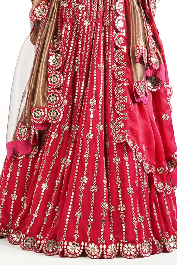 Crimson Red Georgette Zari Embellished Bridal Lehenga Set by Vvani By Vani Vats at Pernia's Pop Up Shop