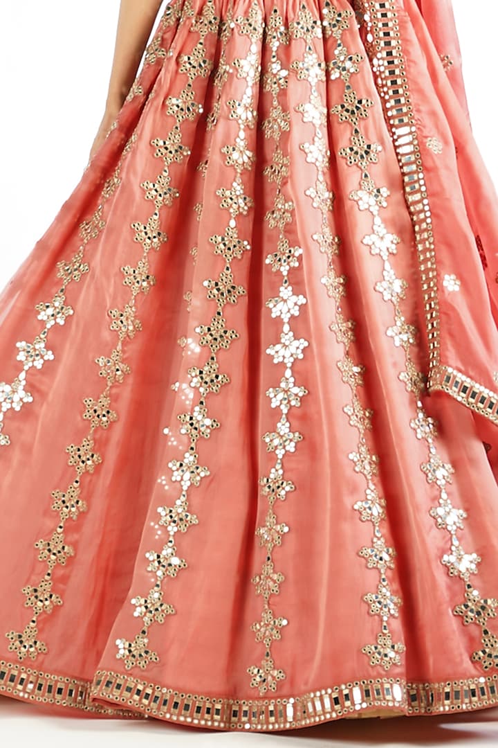 Mellow Rose Satin organza Mirror Embroidered Bridal Lehenga Set by Vvani By Vani Vats at Pernia's Pop Up Shop