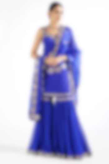 Royal Blue Georgette Wedding Sharara Set by Vvani By Vani Vats at Pernia's Pop Up Shop