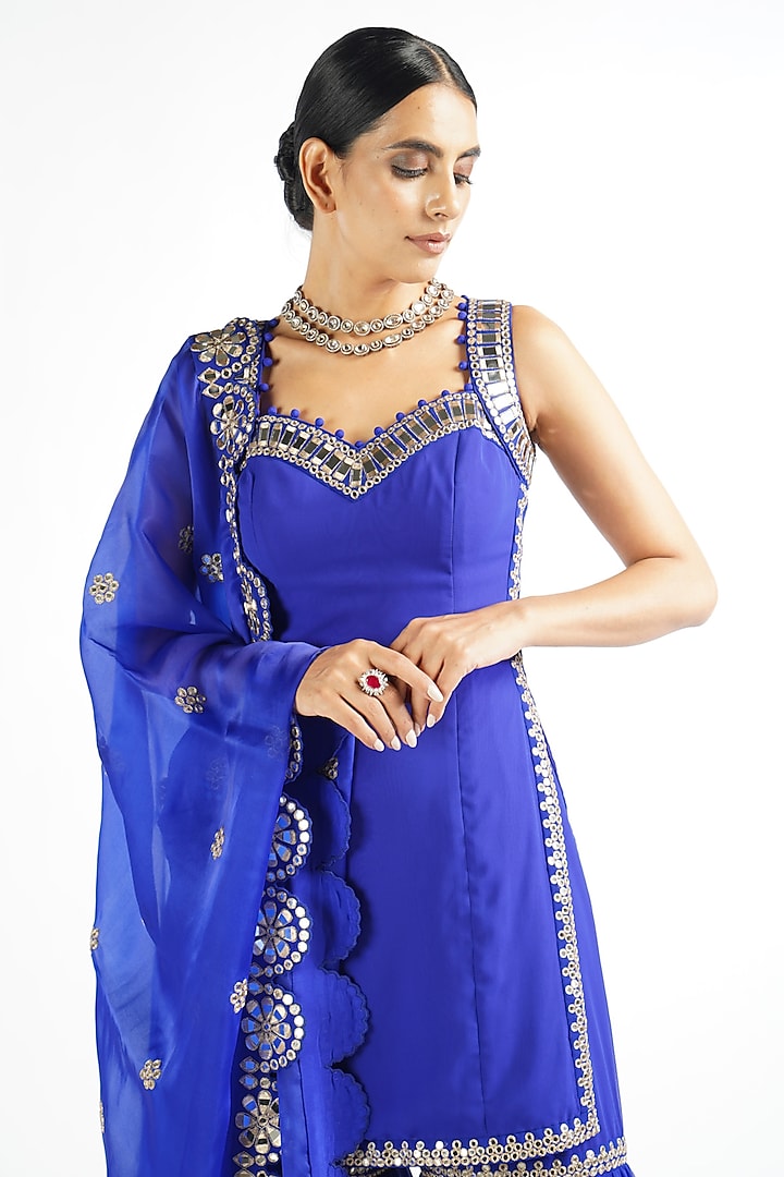 Royal Blue Georgette Wedding Sharara Set by Vvani By Vani Vats at Pernia's Pop Up Shop
