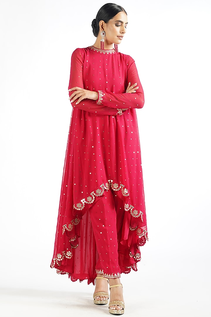 Crimson Red Embroidered Kurta Set by Vvani By Vani Vats at Pernia's Pop Up Shop