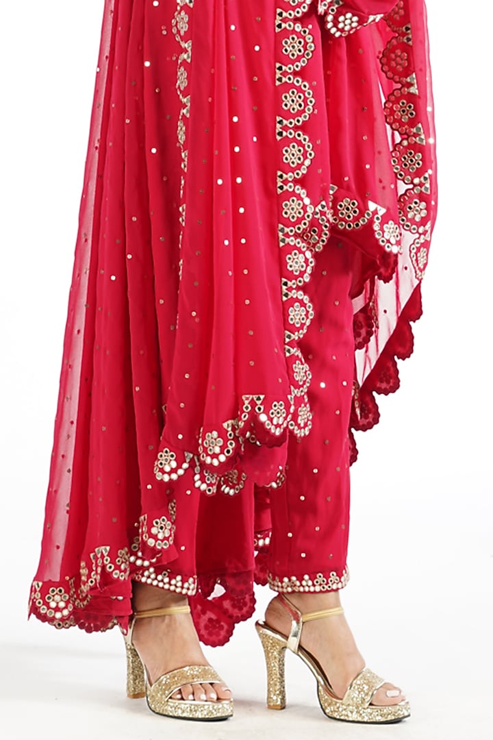 Crimson Red Mirror Embroidered Kurta Set by Vvani By Vani Vats at Pernia's Pop Up Shop