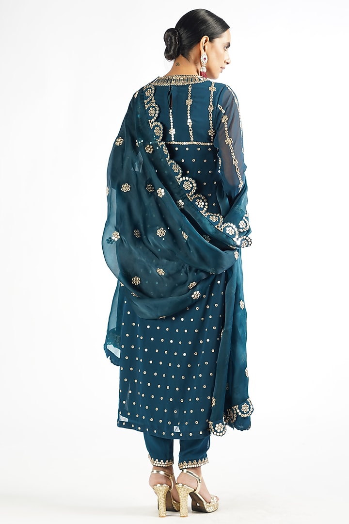 Dark Teal Embellished Kurta Set by Vvani By Vani Vats at Pernia's Pop Up Shop