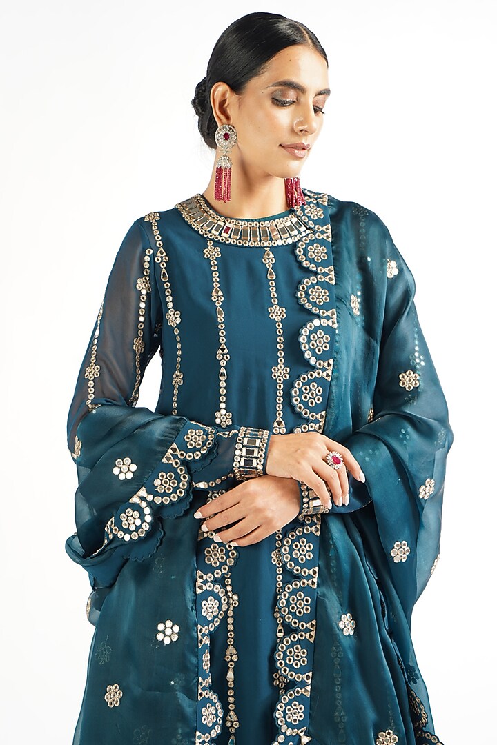 Dark Teal Embellished Kurta Set by Vvani By Vani Vats at Pernia's Pop Up Shop