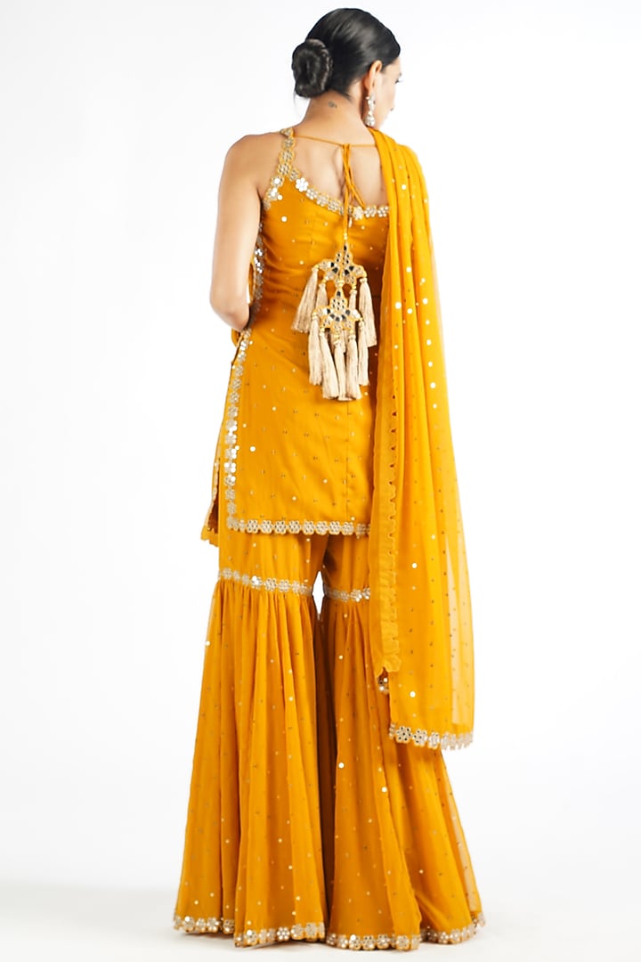 Mustard Georgette Wedding Sharara Set by Vvani By Vani Vats at Pernia's Pop Up Shop