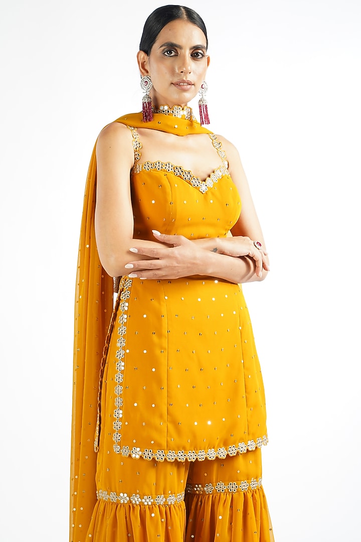 Mustard Georgette Wedding Sharara Set by Vvani By Vani Vats at Pernia's Pop Up Shop