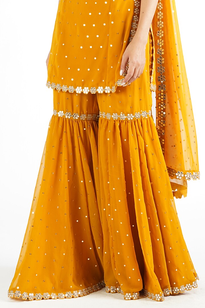Mustard Georgette Wedding Sharara Set by Vvani By Vani Vats at Pernia's Pop Up Shop