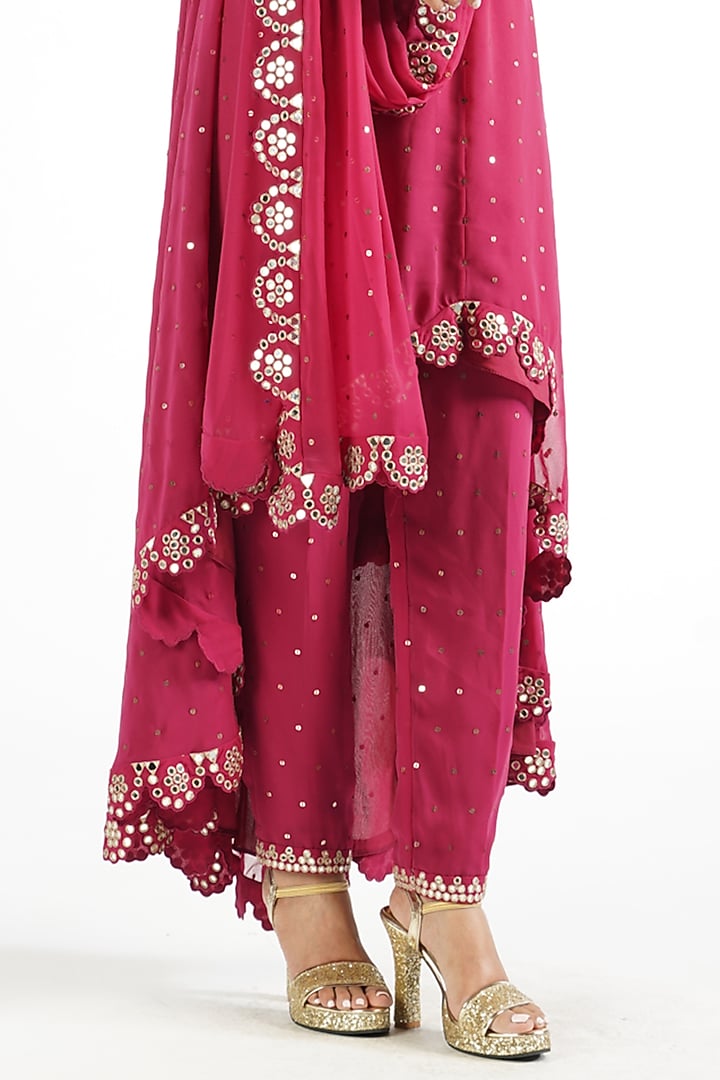 Girl Mirror Kurta Set- Wine
