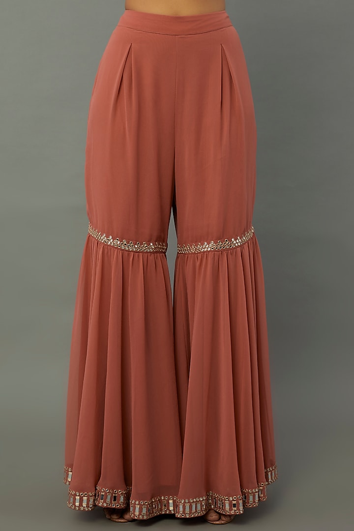 Peach Georgette Wedding Sharara Set by Vvani by Vani Vats at Pernia's Pop Up Shop