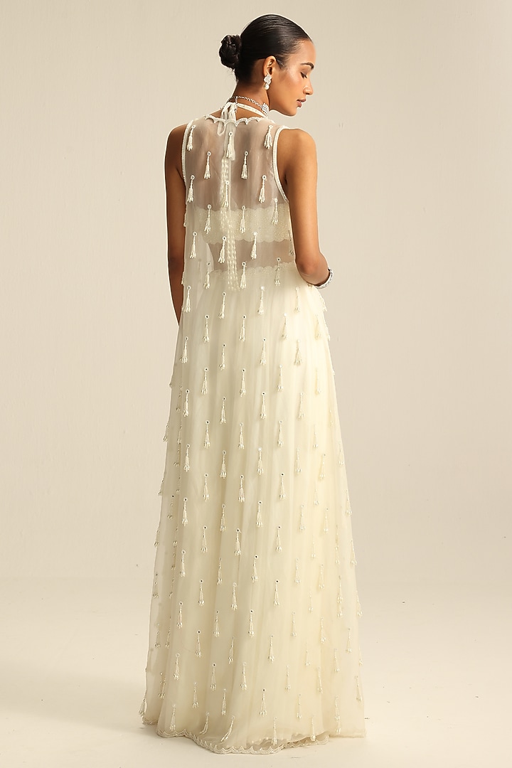 Off-White Georgette Mirror Embroidered Jacket Set by Vvani By Vani Vats at Pernia's Pop Up Shop