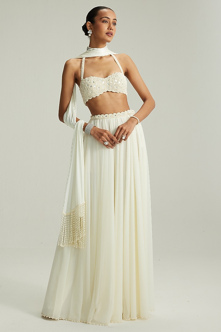 Off-White Georgette Wedding Lehenga Set by Vvani By Vani Vats at Pernia's Pop Up Shop