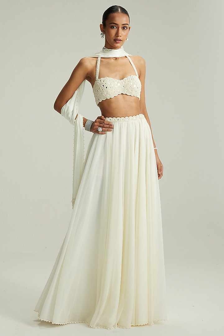 Off-White Georgette Wedding Lehenga Set by Vvani By Vani Vats at Pernia's Pop Up Shop