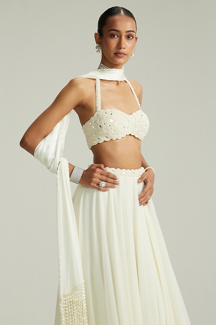 Off-White Georgette Wedding Lehenga Set by Vvani By Vani Vats at Pernia's Pop Up Shop