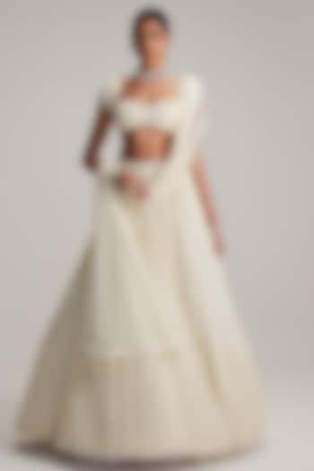 Off-White Organza Mirror & Pearl Embroidered Bridal Lehenga Set by Vvani By Vani Vats at Pernia's Pop Up Shop