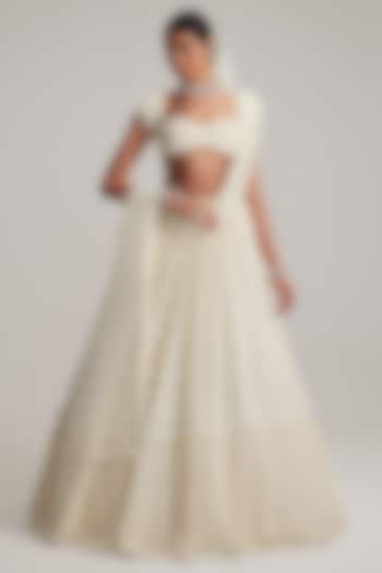 Off-White Organza Mirror & Pearl Embroidered Bridal Lehenga Set by Vvani By Vani Vats at Pernia's Pop Up Shop