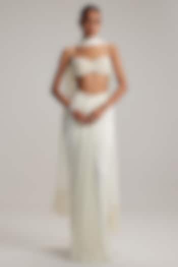 Off-White Satin Draped Skirt Set by Vvani By Vani Vats at Pernia's Pop Up Shop