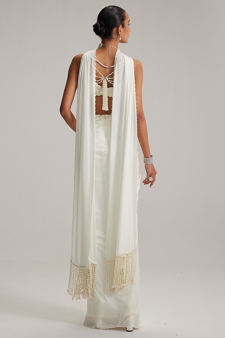 Off-White Satin Draped Skirt Set by Vvani By Vani Vats at Pernia's Pop Up Shop
