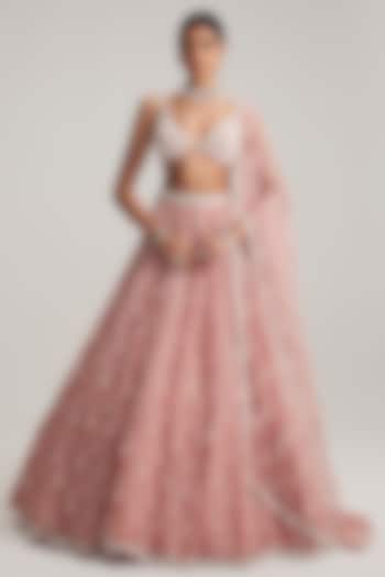 Dusty Rose Organza Mirror Embroidered Bridal Lehenga Set by Vvani By Vani Vats at Pernia's Pop Up Shop