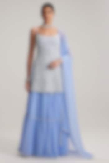 Dew Blue Georgette Bridal Sharara Set by Vvani By Vani Vats at Pernia's Pop Up Shop