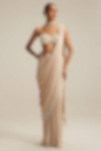 Light Beige Georgette Mirror Embroidered Draped Reception Saree Set by Vvani by Vani Vats at Pernia's Pop Up Shop