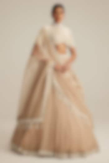 Light Beige Organza Mirror Embroidered Wedding Lehenga Set by Vvani by Vani Vats at Pernia's Pop Up Shop