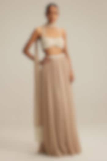 Light Beige Georgette Wedding Lehenga Set by Vvani by Vani Vats at Pernia's Pop Up Shop