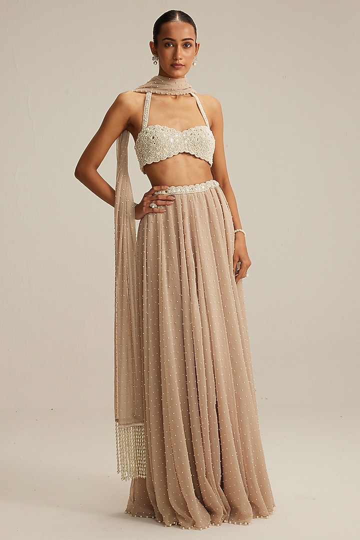 Light Beige Georgette Wedding Lehenga Set by Vvani by Vani Vats at Pernia's Pop Up Shop