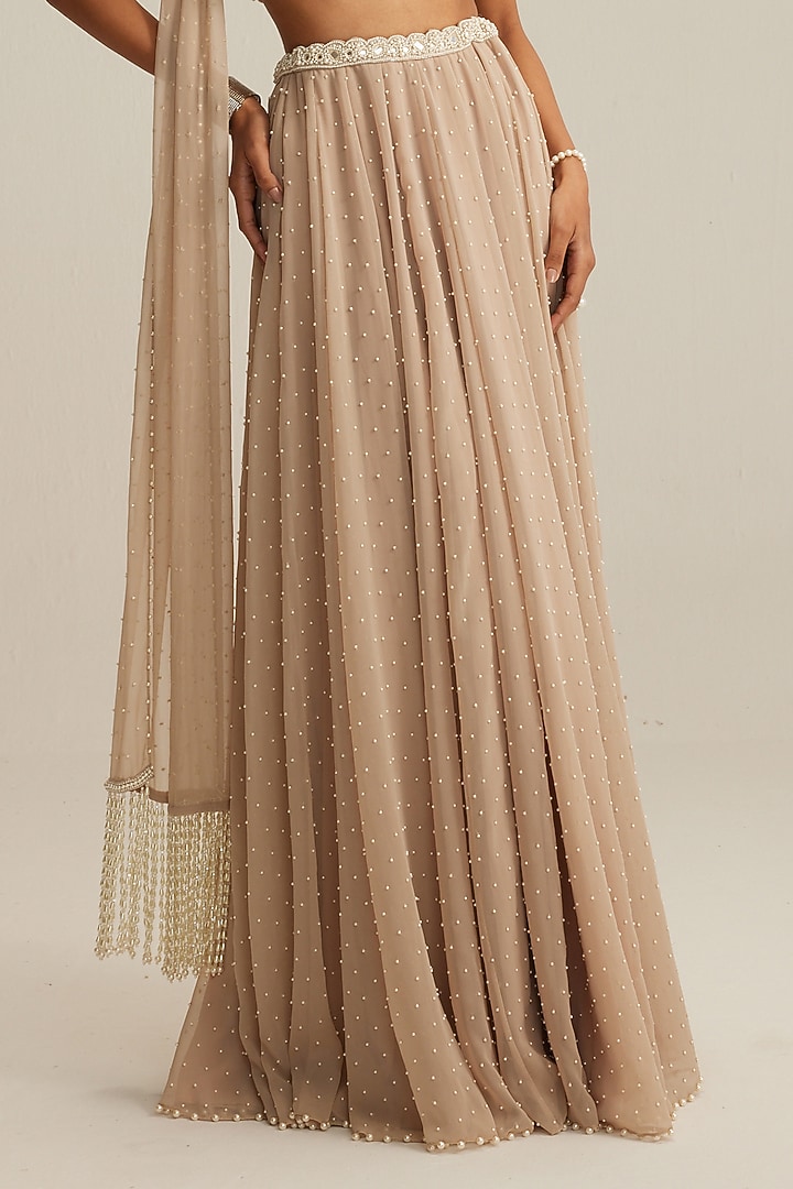 Light Beige Georgette Wedding Lehenga Set by Vvani by Vani Vats at Pernia's Pop Up Shop