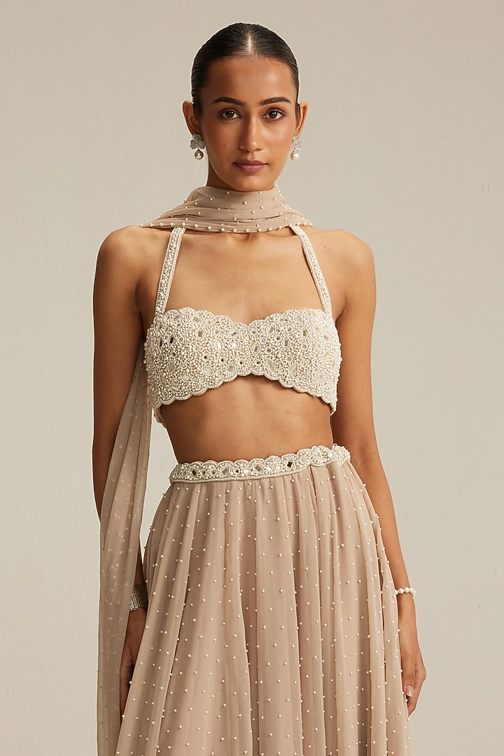 Light Beige Georgette Wedding Lehenga Set by Vvani by Vani Vats at Pernia's Pop Up Shop